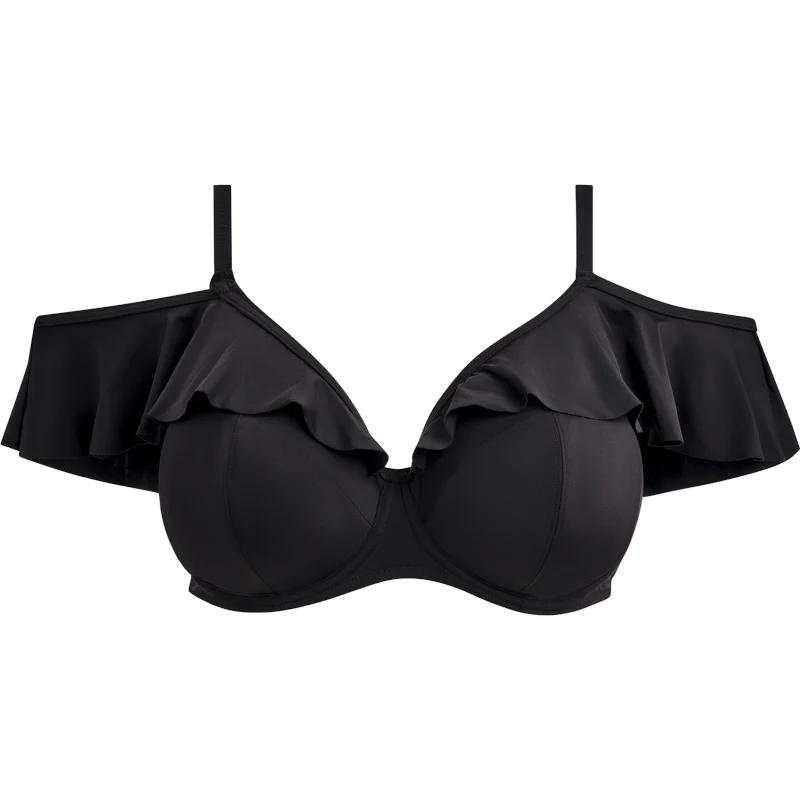 Plain Sailing Bardot Plunge Bikini Top Black- Elomi Swim