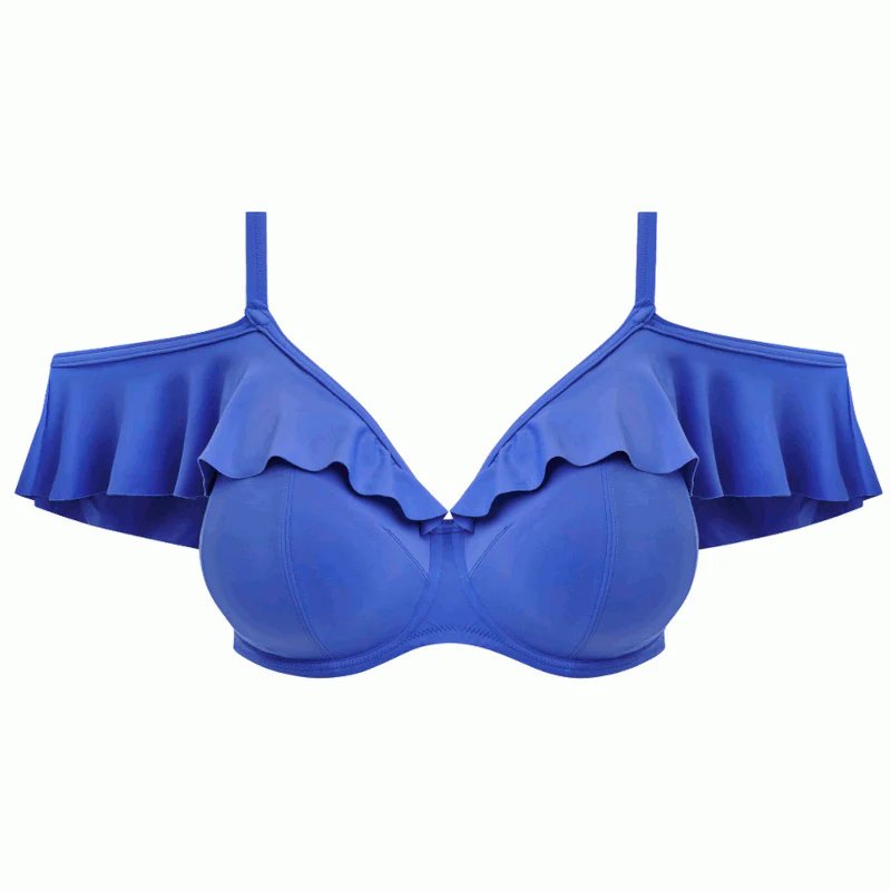 Plain Sailing Bardot Plunge Bikini Top Azure Blue- Elomi Swim