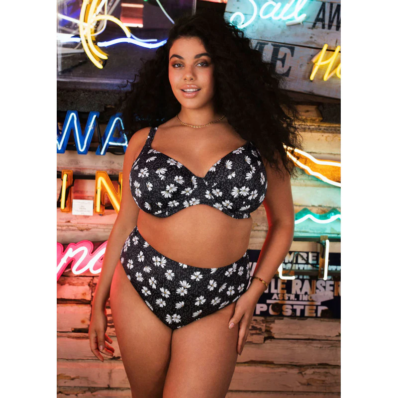 Plain Sailing Plunge Bikini Top Black Daisy Print - Elomi Swim - Image 4