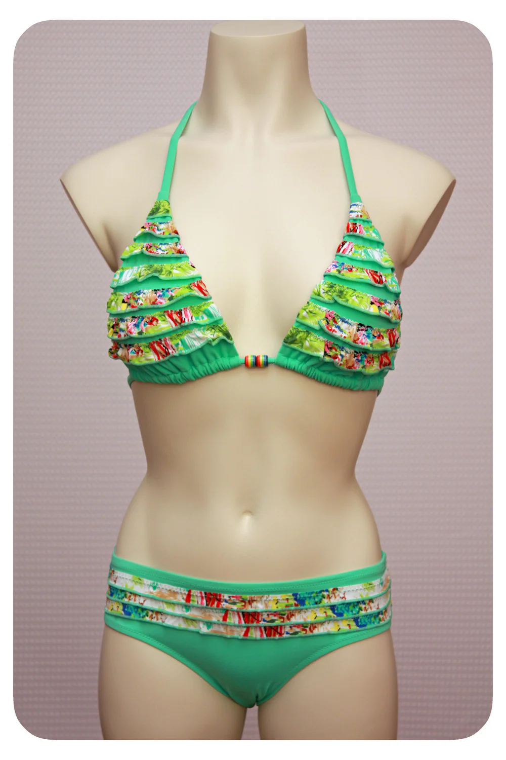 Green Ruffle Detailed Bikini Set