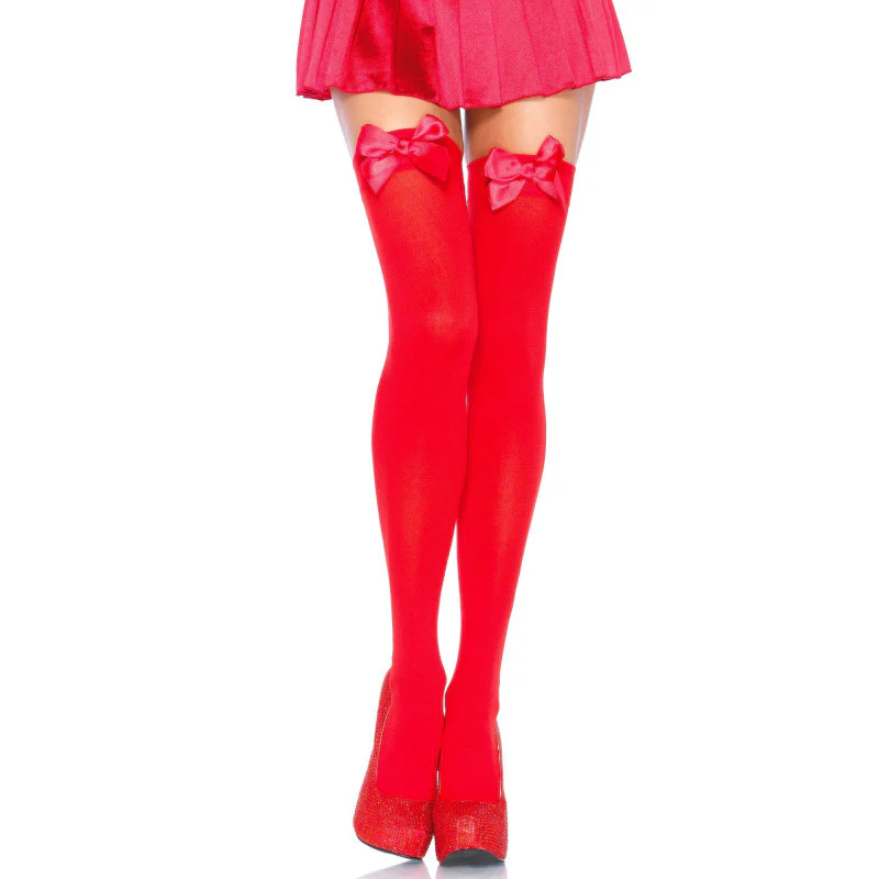 Bow Detail Nylon Thigh High Stockings - Leg Avenue - Image 3
