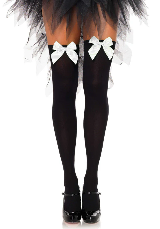 Bow Detail Nylon Thigh High Stockings - Leg Avenue - Image 4