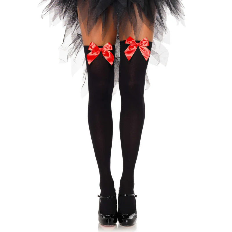 Bow Detail Nylon Thigh High Stockings - Leg Avenue - Image 6