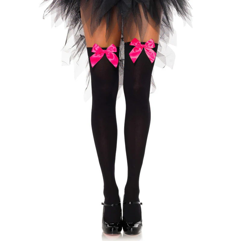 Bow Detail Nylon Thigh High Stockings - Leg Avenue - Image 8