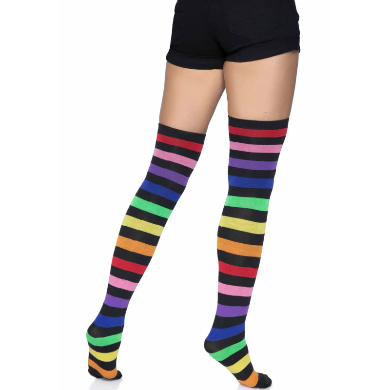 Dark Rainbow Stripe Thigh Highs - Leg Avenue - Image 2