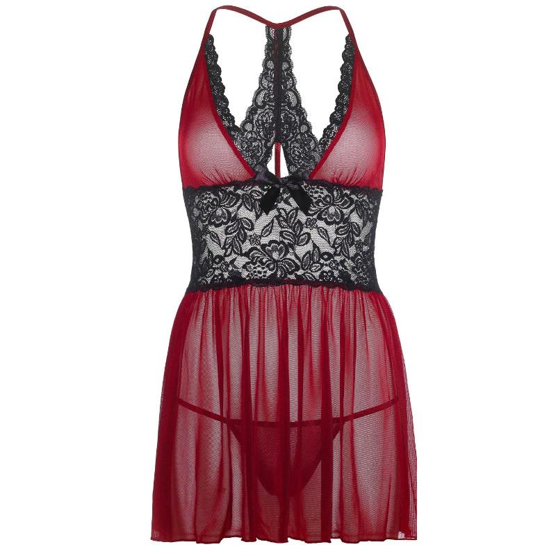 Floral Lace Burgundy Black Babydoll - Leg Avenue
