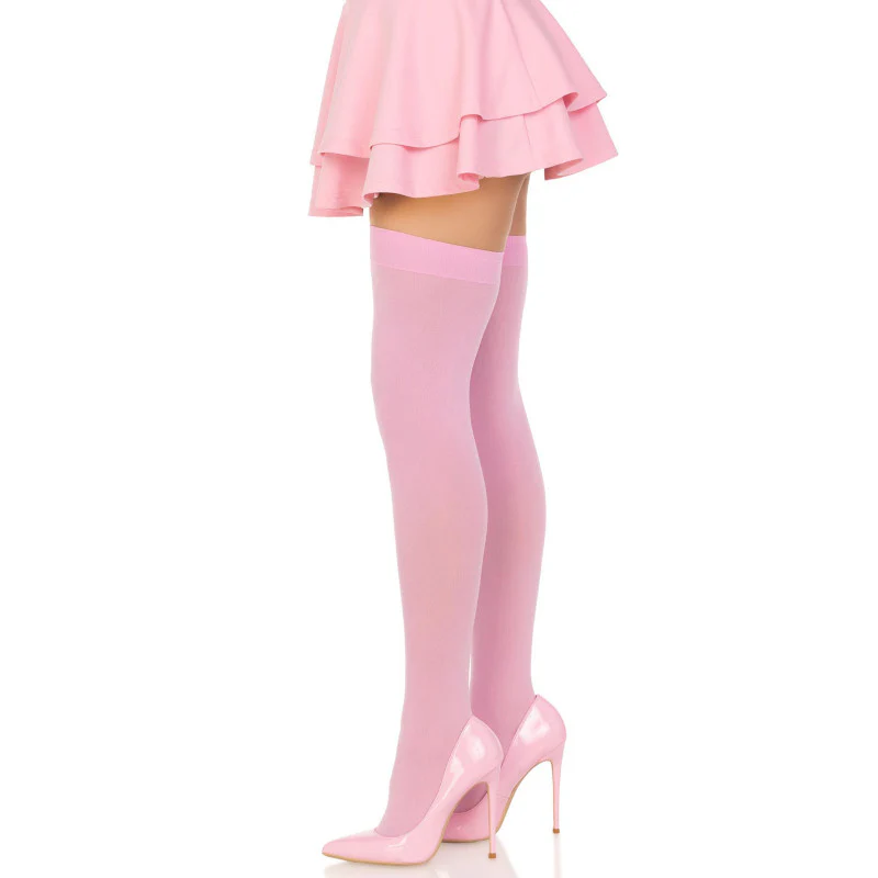 Pink Opaque Nylon Thigh Highs - Leg Avenue - Image 3