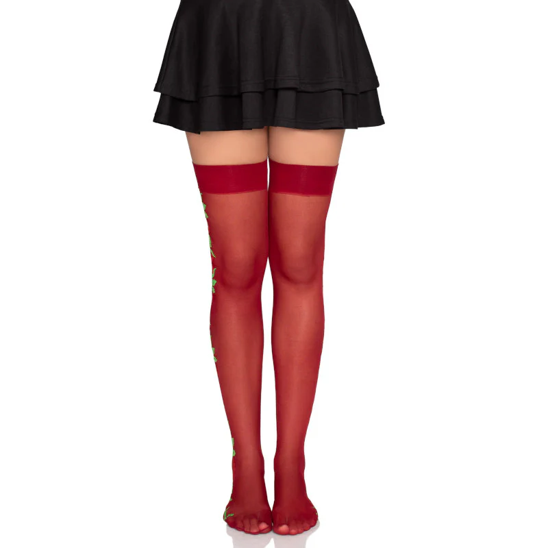 Rose Print Thigh Highs Burgundy - Leg Avenue - Image 2