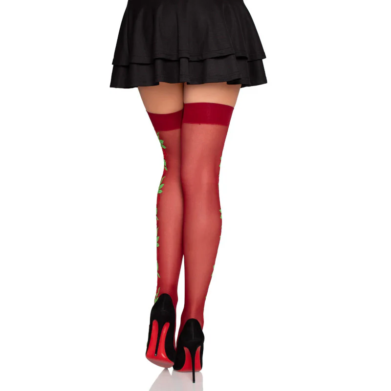Rose Print Thigh Highs Burgundy - Leg Avenue - Image 3