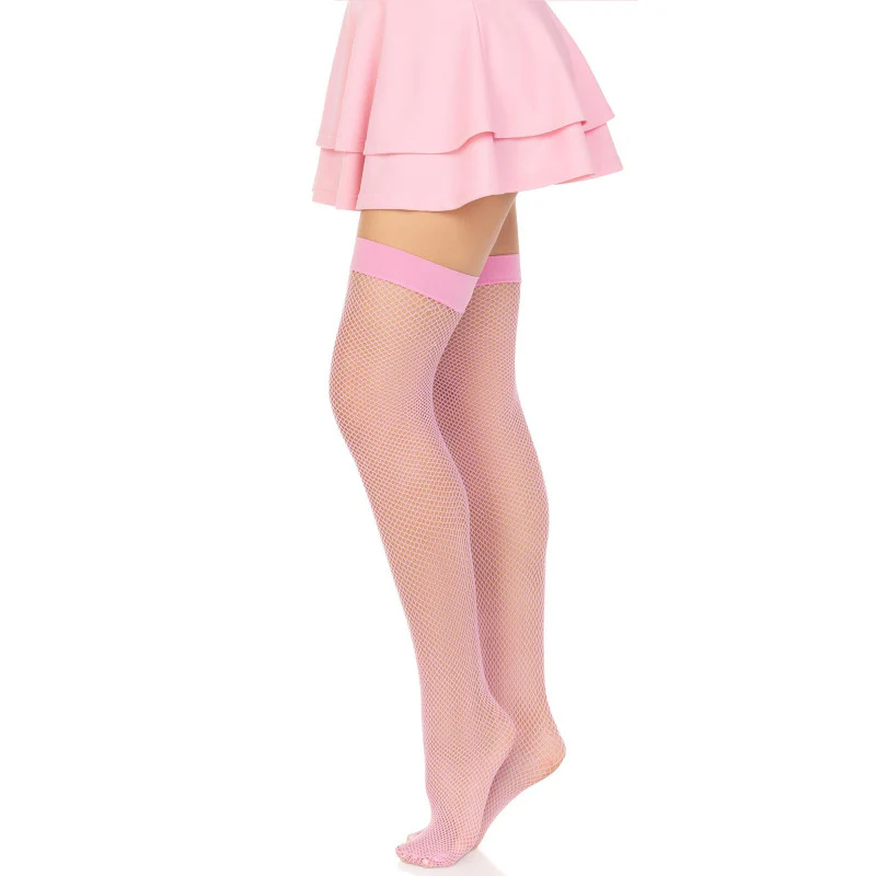Nylon Fishnet Thigh Highs Pink - Leg Avenue - Image 2
