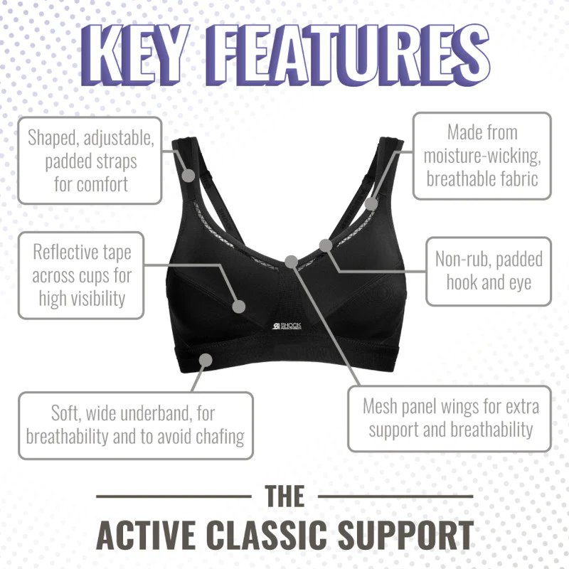 Active Classic Support Black Sports Bra - Shock Absorber - Image 4
