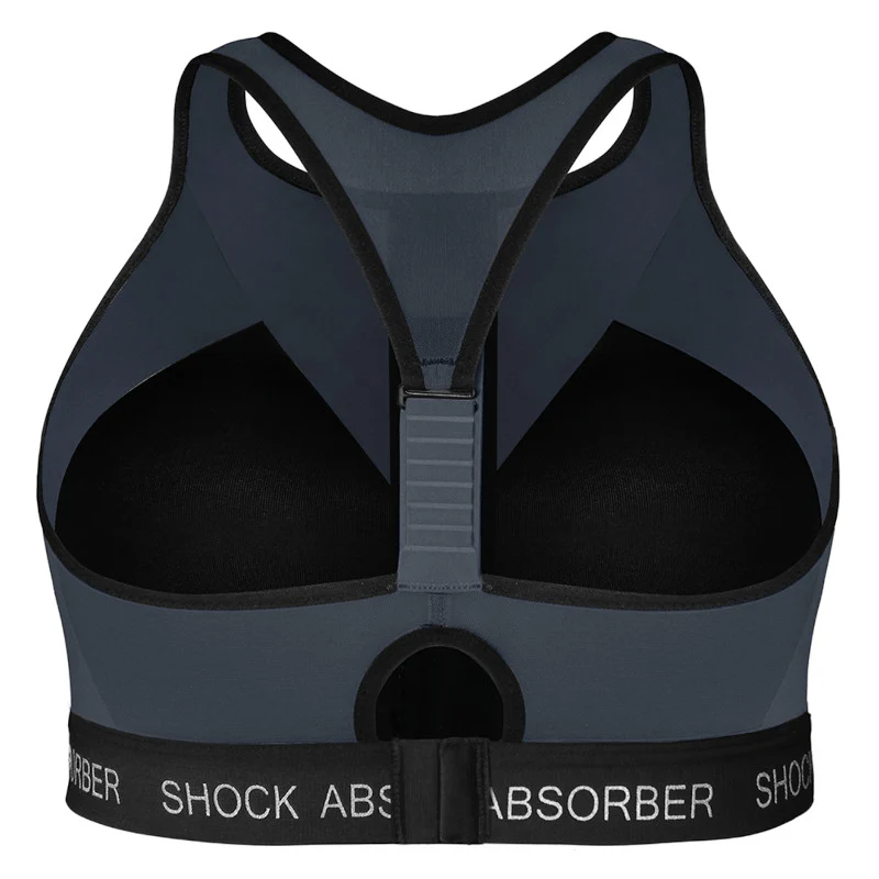 Infinity Power Front Zippered Sports Bra Black Silver - Shock Absorber - Image 2